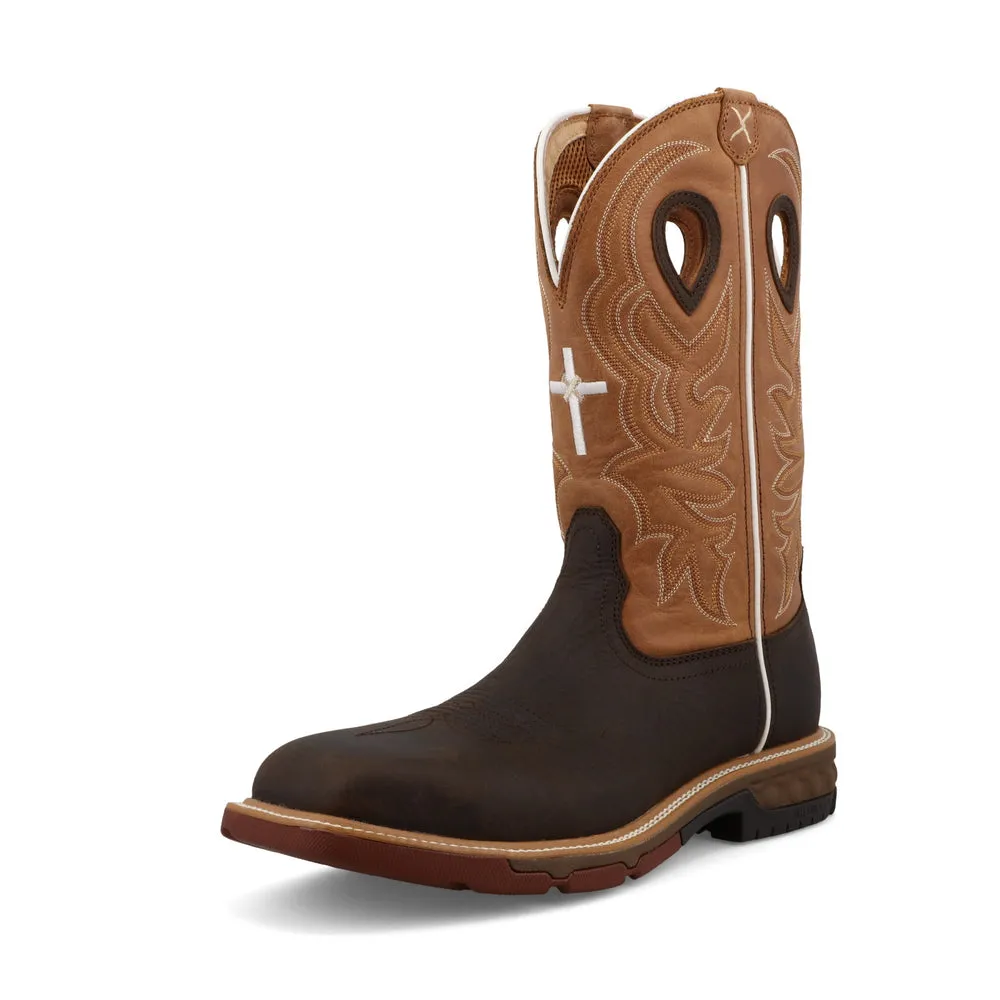 Twisted X 12″ Western Work Boot Dark Brown / Roasted Pecan